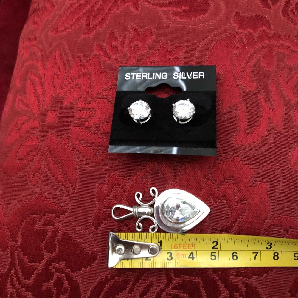 Genuine 925 Sterling Silver & CZ Pendant & Earrings Set - Picture 6 of 6